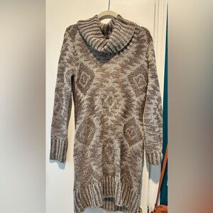 Maurices Taupe and Cream Geometric Cowl Neck Sweater